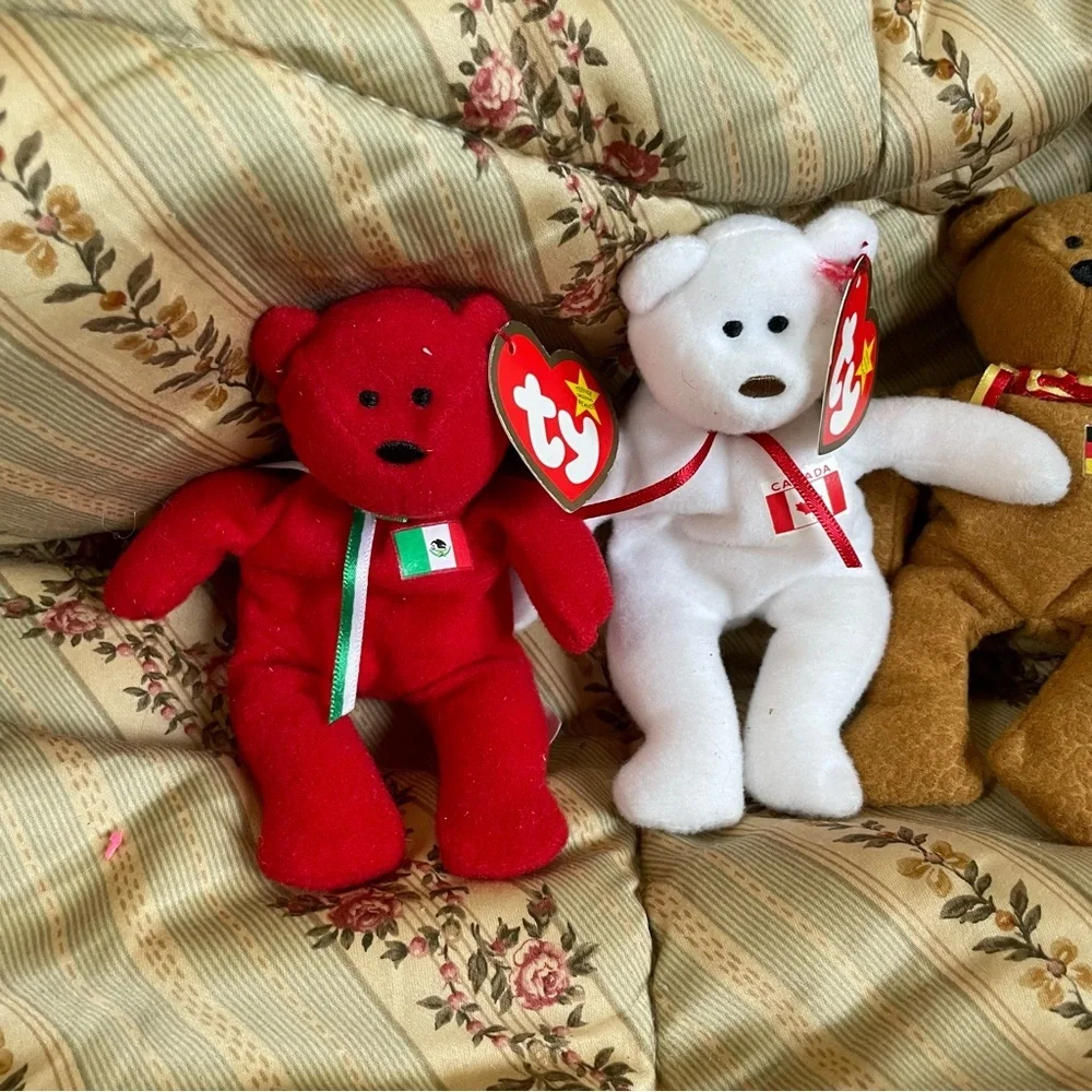 Vintage Ty Teenie Beanie Babies Mixed Lot 7 Pieces USA CANADA MEXICO GREAT BRITI